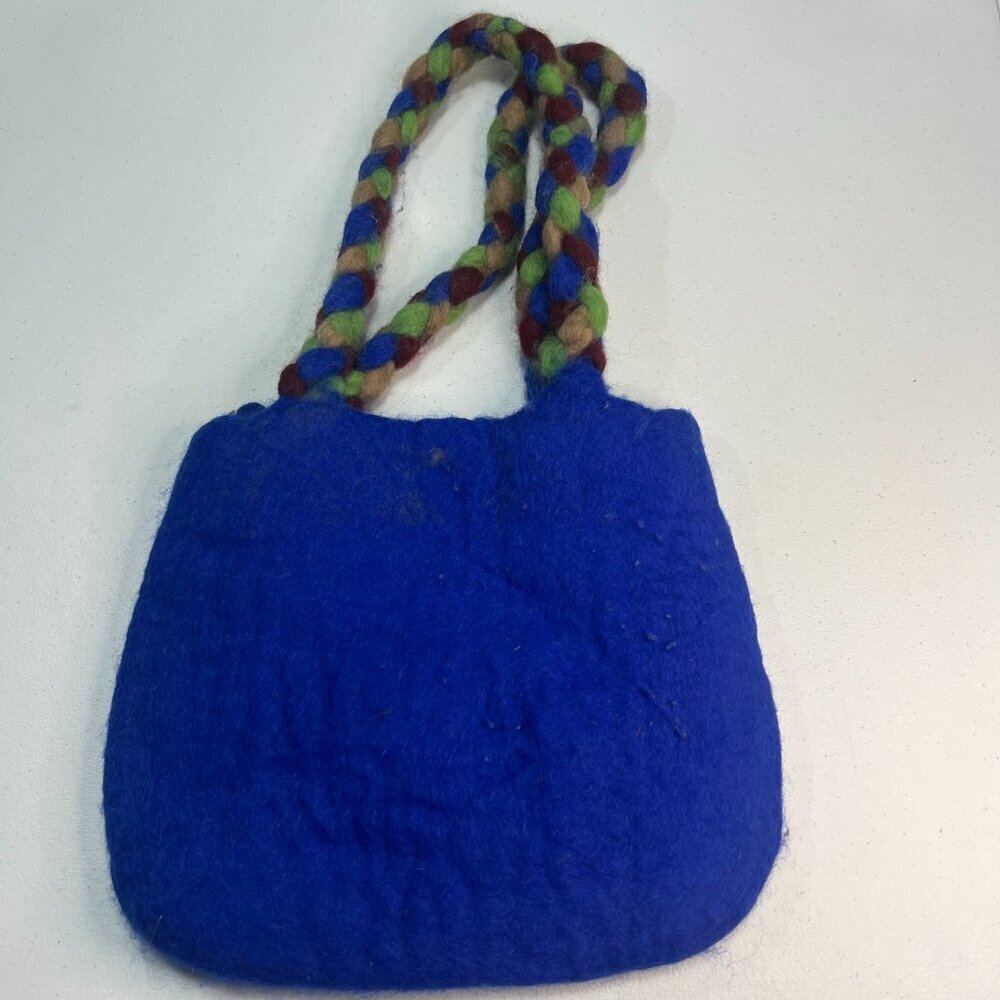 Blue Floral Tote Nepal Vintage Boho Cottagecore Green Woven Small Vacation - Picture 4 of 11